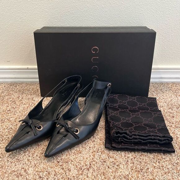 GUCCI size 35.5C Sandal Heels Black Leather made in Italy - Picture 1 of 12